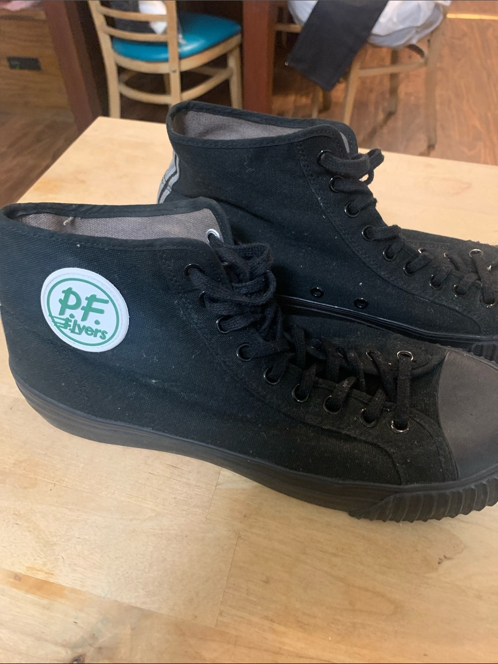 P.F. Flyers Black Canvas High-Top Sneakers with Green Logo